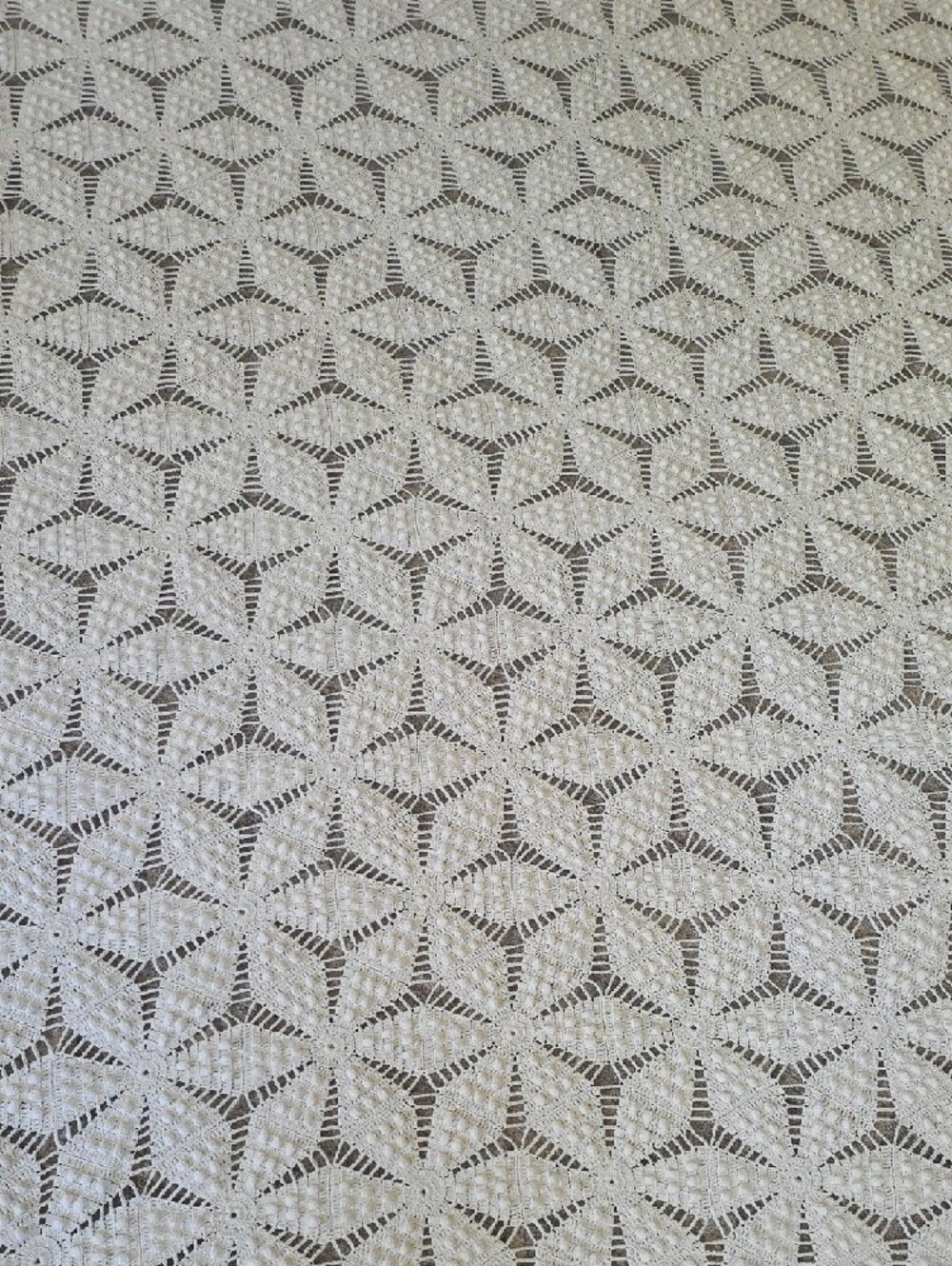Vintage Cream Crochet Popcorn Bedspread Blanket Queen ivory white